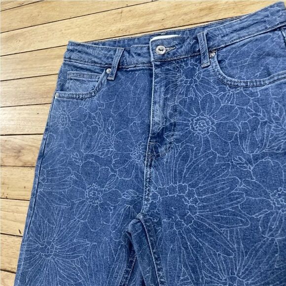 FOREVER 21 PREMIUM Womens Jeans Blue Floral Bell  Bottom Flare Hippie Denim 28 - Picture 14 of 16